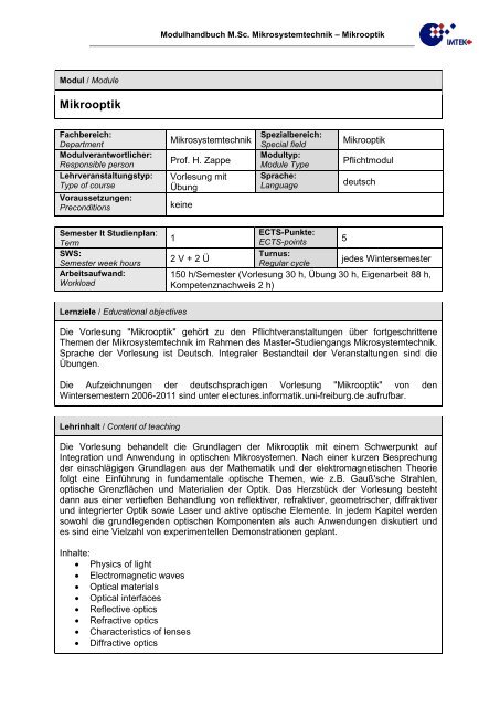 Modulhandbuch - Technische Fakultät - Albert-Ludwigs-Universität ...