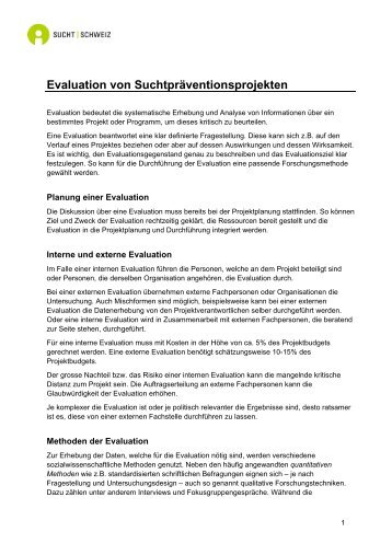 Evaluation von Suchtpräventionsprojekten - Sucht Schweiz