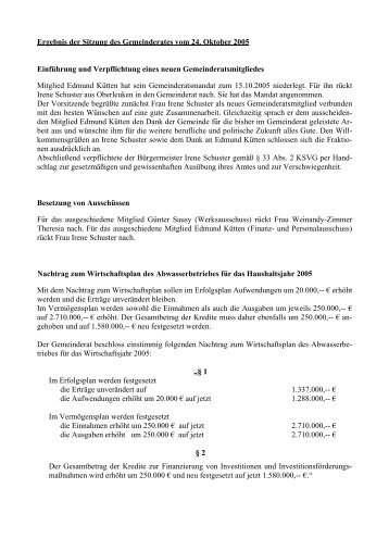 Gemeinderatssitzung vom 24. Oktober 2005 - Perl