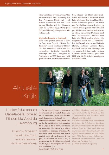 Newsletter März 2012 als PDF - Capella de la Torre