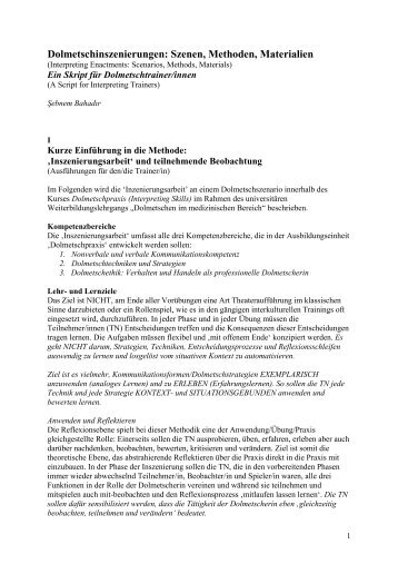 Dolmetschinszenierungen: Szenen, Methoden, Materialien - Interpret