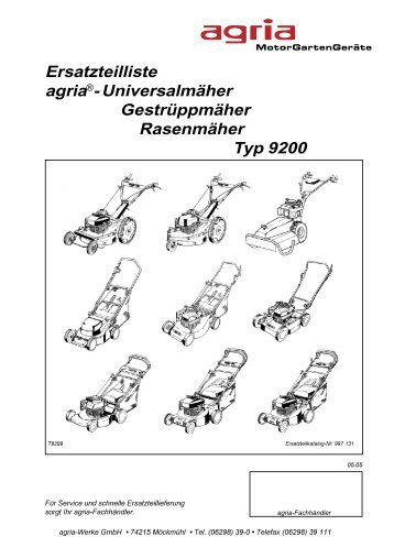 Ersatzteilliste agria®- Universalmäher Gestrüppmäher Rasenmäher ...