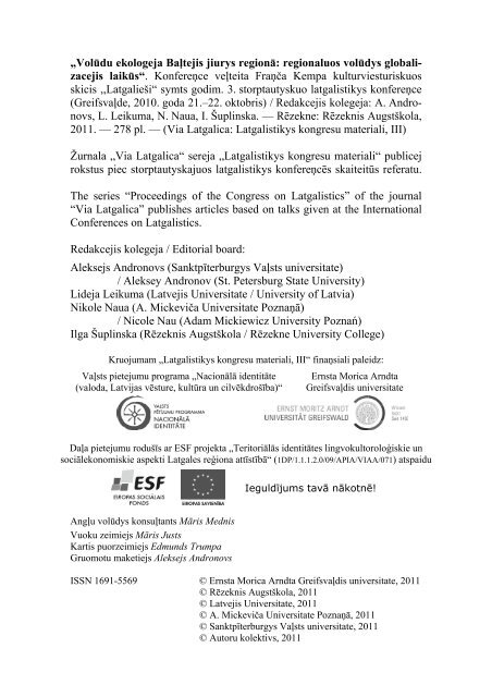 Latgalistikys kongresu materiali, III. 2011. - Latvijas Universitāte