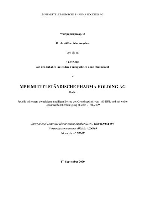 MPH MITTELSTÄNDISCHE PHARMA HOLDING AG