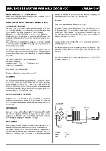 brushless motor for heli zoom 400 #mb2040-h - Notices de modèles ...