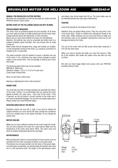 brushless motor for heli zoom 400 #mb2040-h - Notices de modèles ...