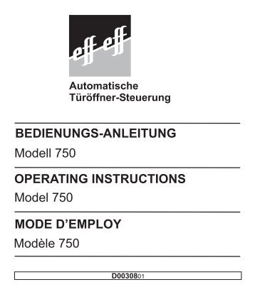 BEDIENUNGS-ANLEITUNG Modell 750 OPERATING ... - siblik