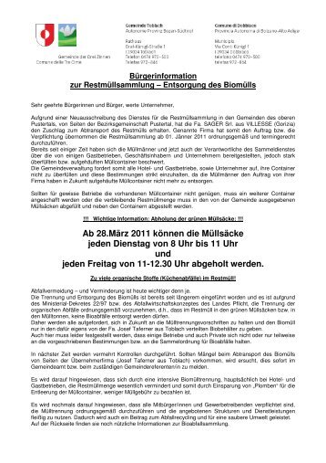 Ab 28.März 2011 können die Müllsäcke jeden Dienstag von 8 Uhr ...