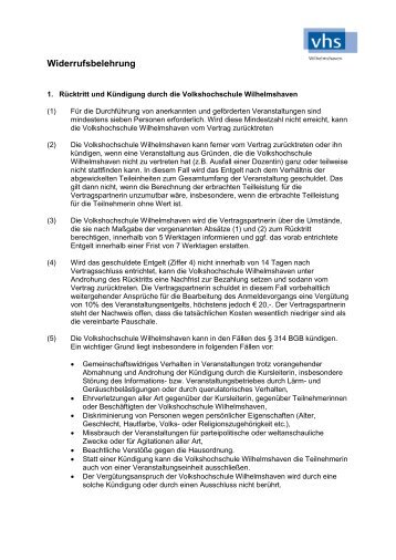Widerrufsbelehrung - VHS Wilhelmshaven