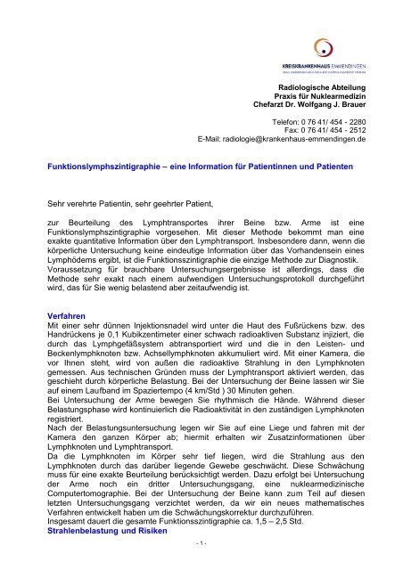 Funktionslymphszintigraphie – eine Information für Patientinnen und ...