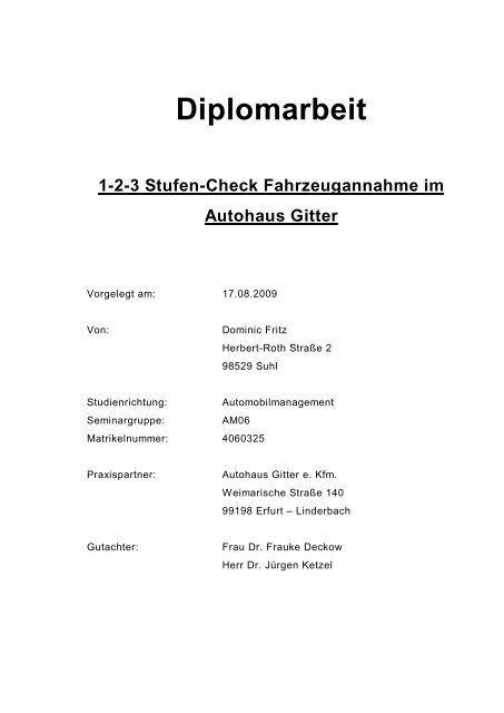 Fahrzeugcheck Direktannahme - BA Glauchau