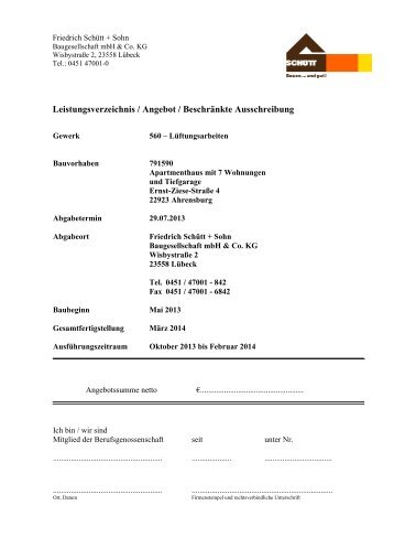 LV 560 Lüftungsarbeiten - Friedrich Schütt + Sohn Baugesellschaft ...