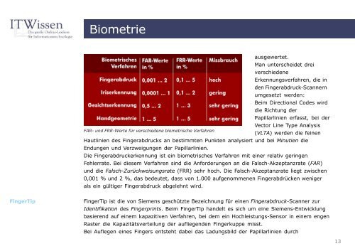 Biometrie Glossar Biometrie - ITWissen.info