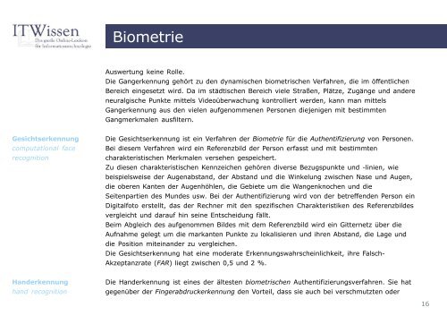 Biometrie Glossar Biometrie - ITWissen.info