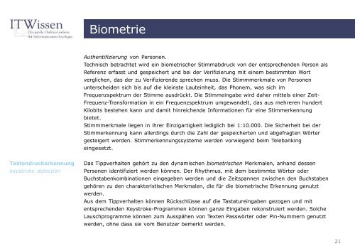 Biometrie Glossar Biometrie - ITWissen.info