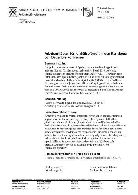 Arende 09 Arbetsmiljoplan For Folkhalsoforvaltningen Karlskoga Och