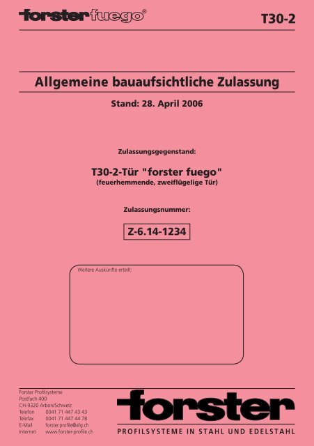 T30-2 Allgemeine bauaufsichtliche Zulassung - Forster Profile