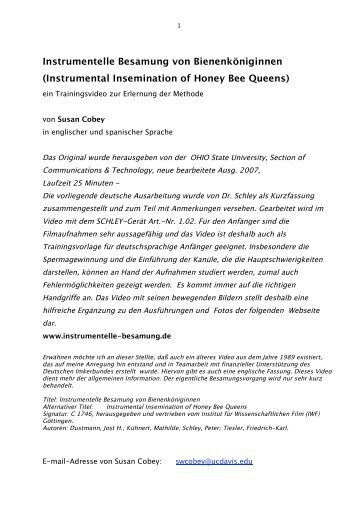 Instrumental Insemination of Honey Bee Queens - Instrumentelle ...