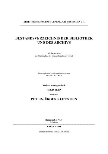 BESTANDSVERZEICHNIS DER BIBLIOTHEK UND DES ARCHIVS