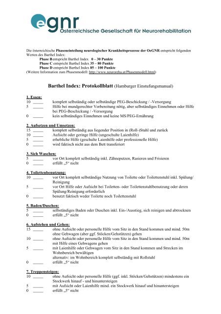 Was Ist Der Barthel Index Barthel Index Vorlage