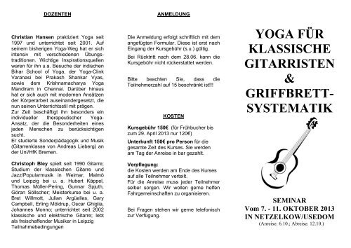 Flyer - Yoga für klassische Gitarristen &amp; Griffbrett-Systematik