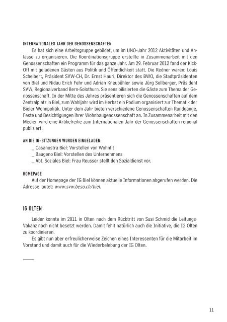 SVW Jahresbericht 2011 - Regionalverband Bern-Solothurn