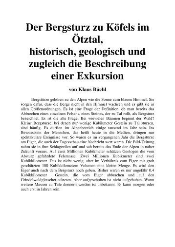 Der Bergsturz zu Köfels im Ötztal, historisch, geologisch und ...