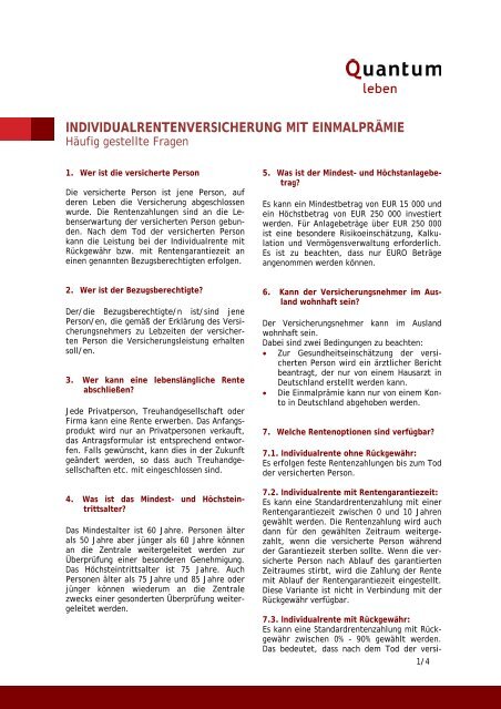 FAQ Häufig gestellte Fragen mit Antworten zur Individualrente