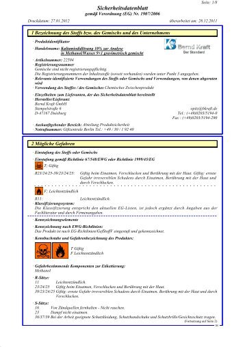Sicherheitsdatenblatt - Sicherheitsdatenblätter - Bernd Kraft