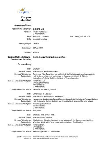 Muster Europass Sprachenpass Seite 1 Europass Curriculum Vitae