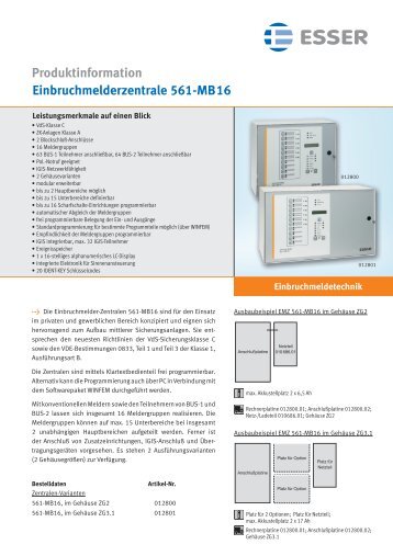 Produktinformation Einbruchmelderzentrale 561-MB16