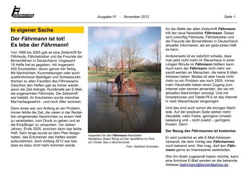 Ausgabe 1 November 2012 - Arbeitsgemeinschaft Binnenfähren in ...