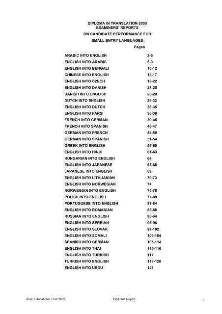DIPLOMA IN TRANSLATION 2009 EXAMINERS - Institute of Linguists