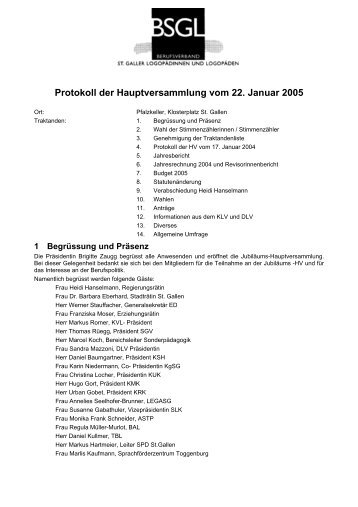 Protokoll - BSGL Berufsverband St. Galler Logopädinnen und ...