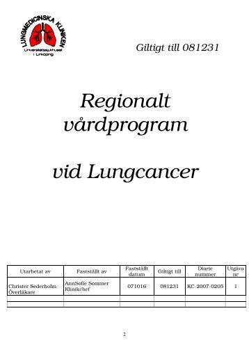 Regionalt vårdprogram vid Lungcancer Sydöstra regionen 2007