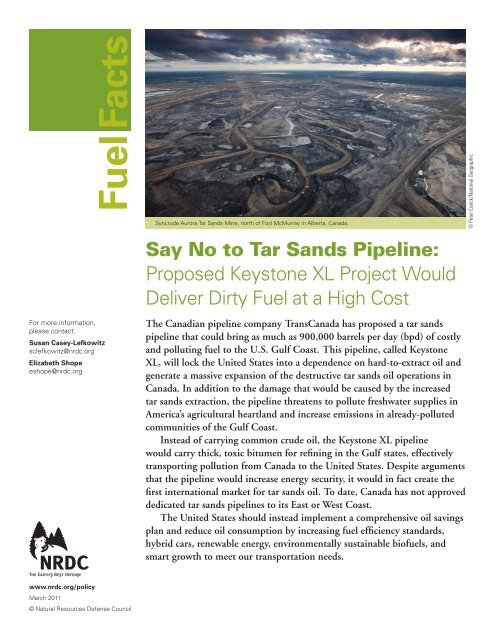 Say No to Tar Sands Pipeline - Natural Resources Defense Council