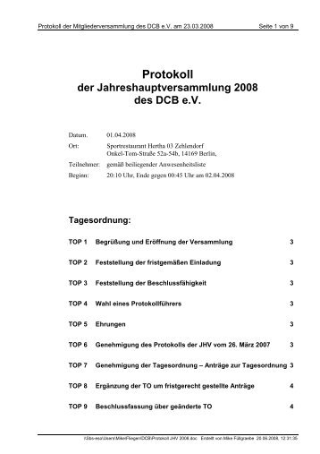 Protokoll JHV 2008