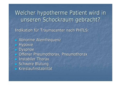 Schockraummanagement bei Hypothermie