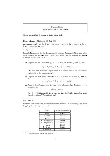 10. Übungsblatt Kryptographie I (SS 2006)