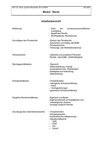 Modul Recht - Prof. Dr. jur. Hans-Joachim Bauschke