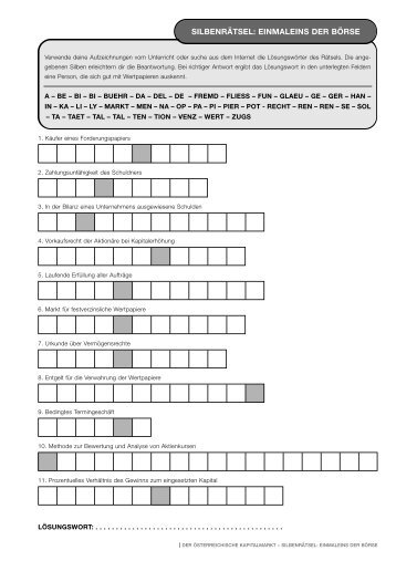 SILBENRÄTSEL: EINMALEINS DER BÖRSE - Wiener Börse