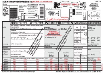 KLEINSTMENGEN-PREISLISTE - Berliner Textil Etiketten