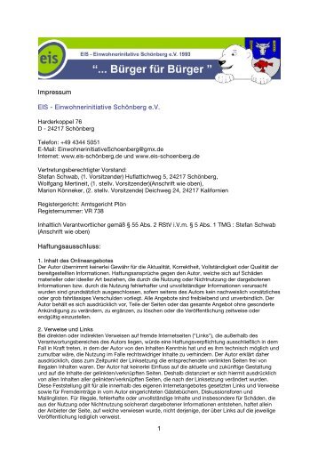 Impressum EIS - Einwohnerinitiative Schönberg e.V. ...