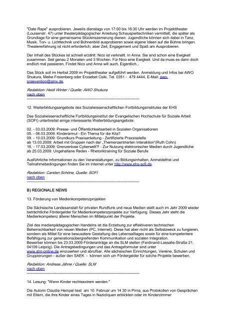 Newsletter Jugendhilfe Dresden JugendInfoService Dresden