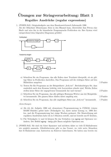 Übungen zur Stringverarbeitung: Blatt 1 - Christian Gollwitzer