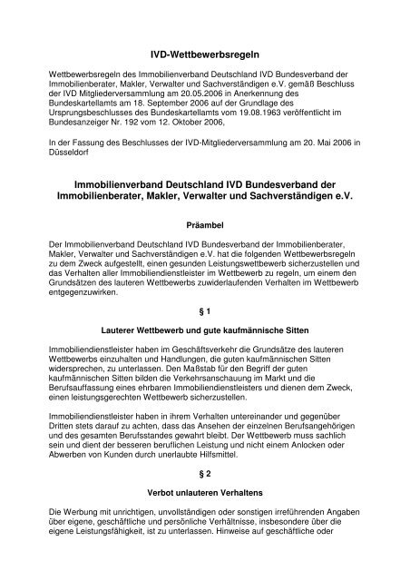 IVD-Wettbewerbsregeln Immobilienverband ... - IVD Mitte Ost