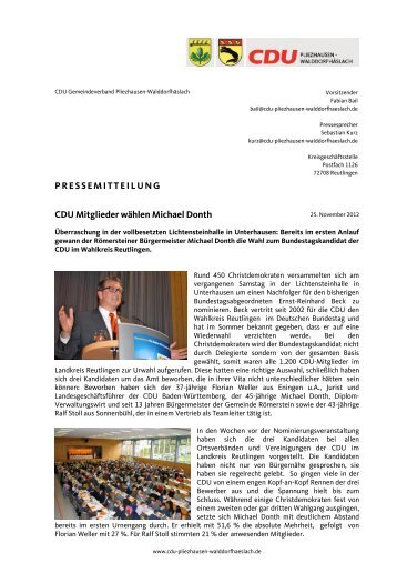 PRESSEMITTEILUNG CDU Mitglieder wählen Michael Donth