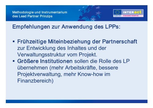 Methodologie und Instrumentarium des Lead Partner Prinzips