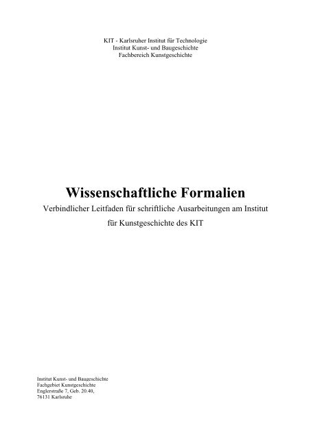 s. Leitfaden - KIT - IKB - Fachgebiet Kunstgeschichte