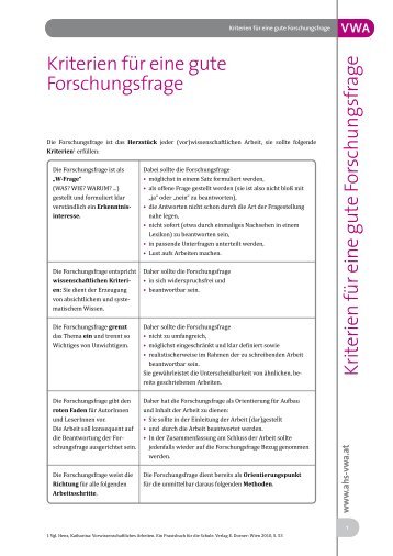 VWA-Kriterien Forschungsfrage.pdf - Vorwissenschaftliche Arbeit